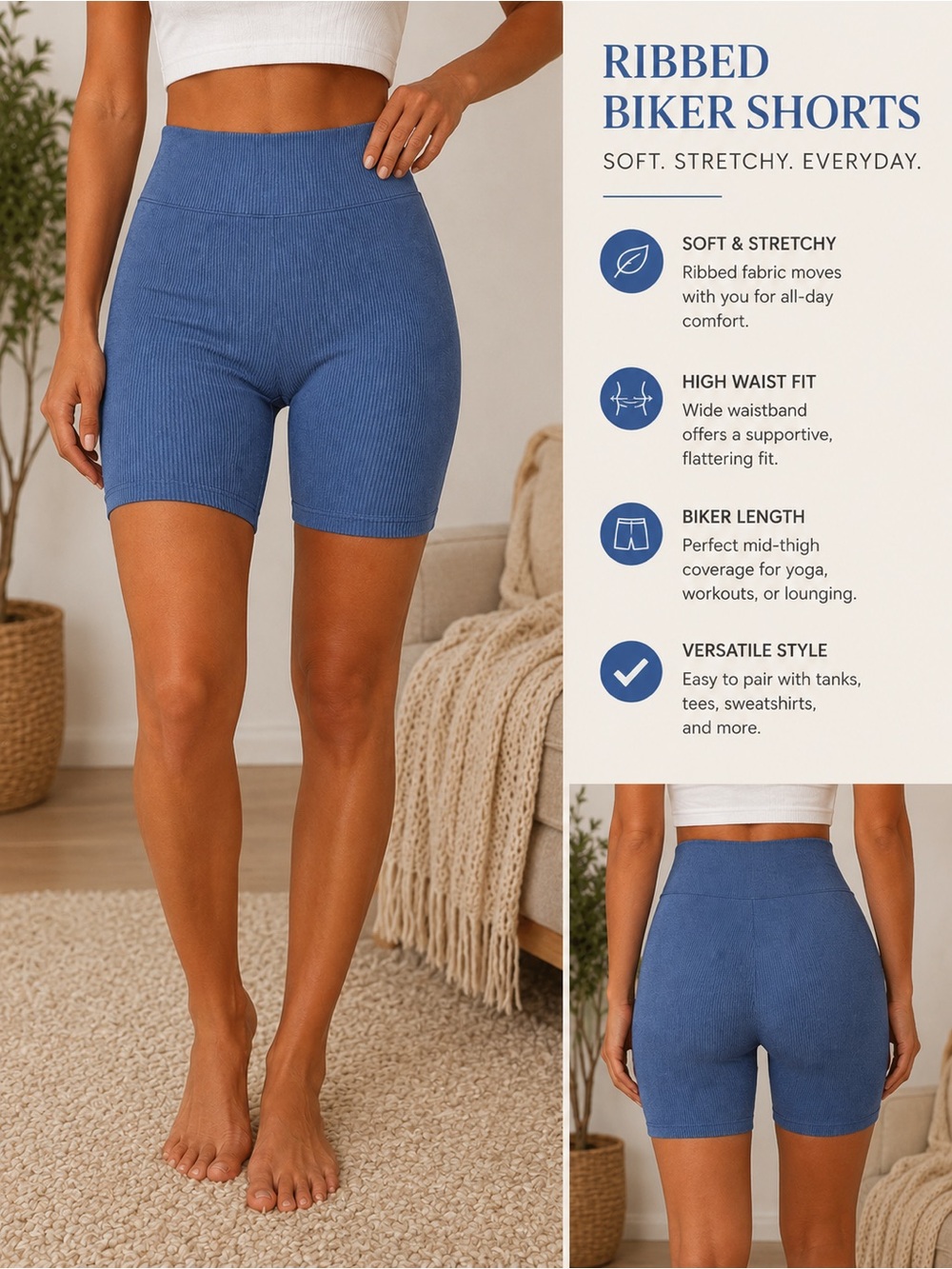 Zara Ribbed High-Waist Biker Shorts Blue Size XS-S